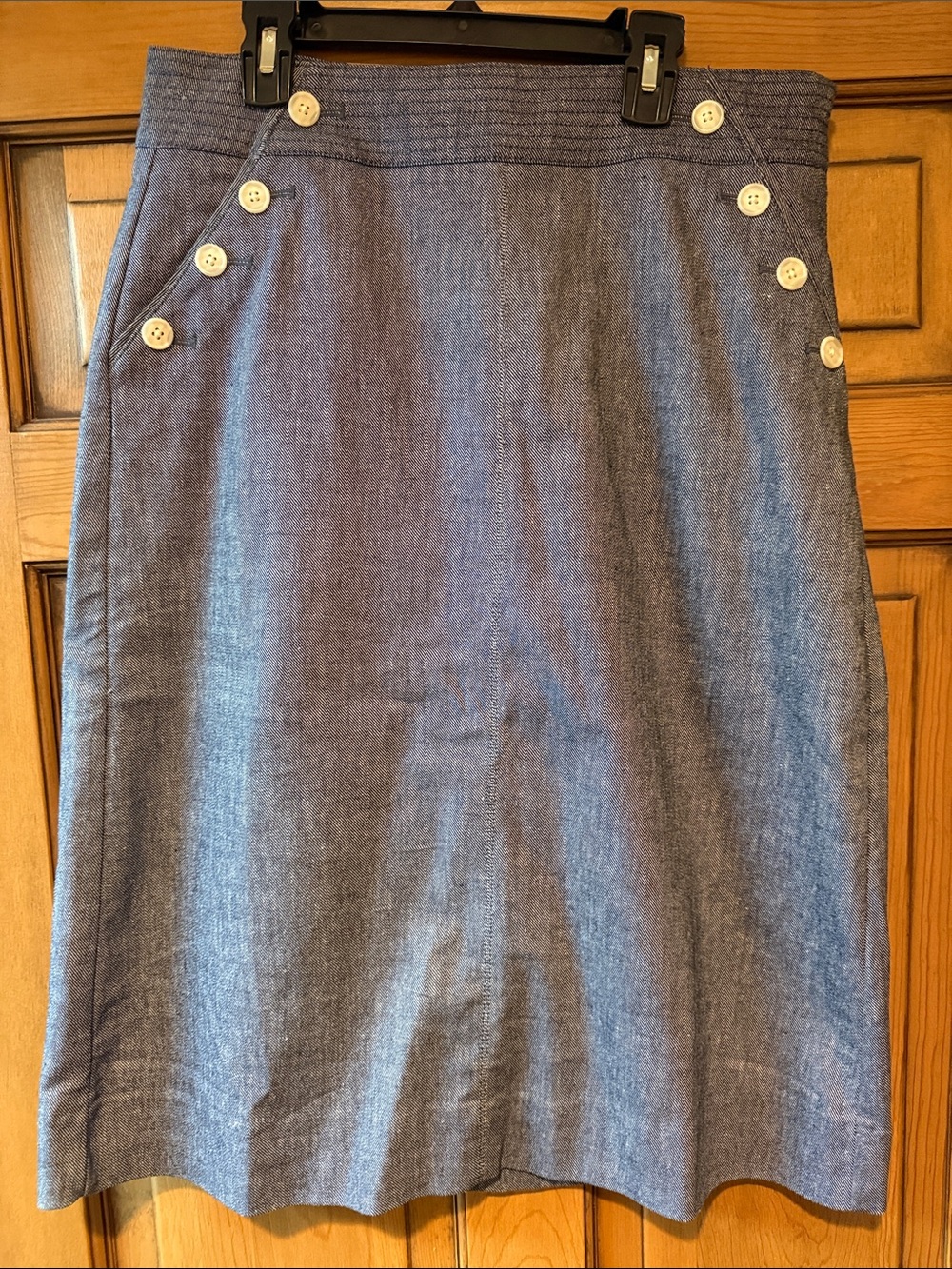 Talbots Chambray Skirt with Button Detail - Blue